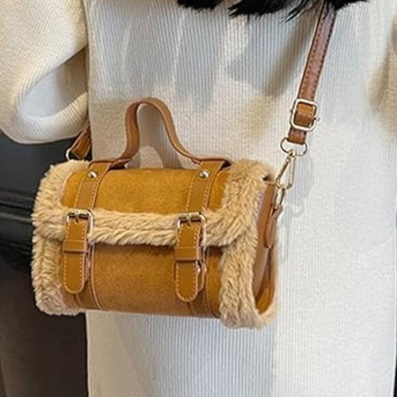 Neiman Marcus Brown Shearling Leather Handbag - Picture 1 of 4